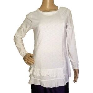 Soft Surroundings  White Long Sleeve Ruffle Hem Top Blouse Size S      T34